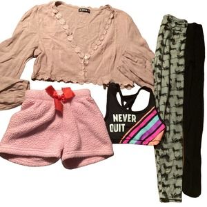 Girls size Juniors Medium mixed lot leggings,sports bras,reindeer shorts& more